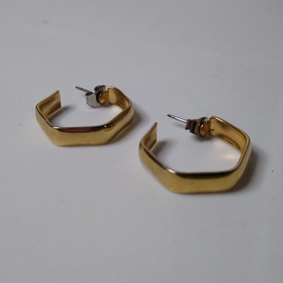 Vintage Pentagon Metal Hoop Earrings - Picture 1 of 15
